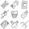 Set of black line icons for paintball Royalty Free Stock Photo
