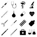 Set of black medical icons, illustration Royalty Free Stock Photo