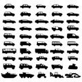 Set of black minimalistic icons of all kinds of cars.