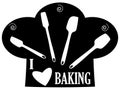 Set of Black Mixing Utensils Silhouette with Clipping Path I Love Baking Chef Hat and Heart