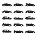 Set of black modern shapes and Icons of Cars. Royalty Free Stock Photo