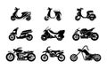 Set Of Black Motorcycle Icons Representing Different Styles And Types Of Bikes. Perfect For Enthusiasts, Illustration Royalty Free Stock Photo