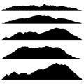 set of black mountains silhouettes on white background