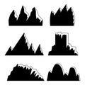 Set of 6 black mountains with snowy peaks