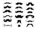 Set of black mustache icons on white background