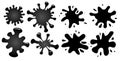 Set of black oil stains with highlights and drops. Flat ink splash. The object is separate from the background. Vector element