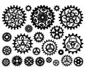 Set of black openwork gears, different cogs. Steampunk, vintage