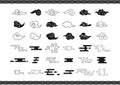 Set of black outline clouds in Chinese style. Collection of cloudy icons Japanese pattern isolated on white background. Asia art. Royalty Free Stock Photo