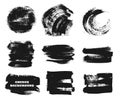 Set of black paint, ink brush strokes, brushes, lines,circles. Dirty artistic design elements, boxes, frames for text. Royalty Free Stock Photo