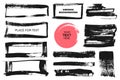 Set of black paint, ink brush strokes, brushes, lines,circles. Dirty artistic design elements, boxes, frames for text. Royalty Free Stock Photo