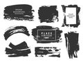 Set of black paint, ink brush strokes, brushes, lines. Dirty artistic design elements, boxes, frames for text. Royalty Free Stock Photo