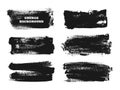 Set of black paint, ink brush strokes, brushes, lines. Dirty artistic design elements, boxes, frames for text. Royalty Free Stock Photo