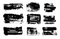 Set of black paint, ink brush strokes, brushes, lines. Dirty artistic design elements, boxes, frames for text. Royalty Free Stock Photo