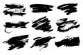 Set of black paint, ink brush strokes, brushes, lines. Dirty artistic design elements, boxes, frames for text Royalty Free Stock Photo