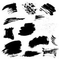 Set of black paint, ink splatters, grunge texture, brush strokes, brushes, blots, drops, splashes. Vector collection dirty Royalty Free Stock Photo