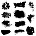 Set of black paint, ink splatters, grunge texture, brush strokes, brushes, blots, drops, splashes. Vector collection dirty Royalty Free Stock Photo