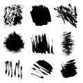 Set of black paint, ink splatters, grunge texture, brush strokes, brushes, blots, drops, splashes. Vector collection dirty Royalty Free Stock Photo