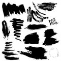 Set of black paint, ink splatters, grunge texture, brush strokes, brushes, blots, drops, splashes. Vector collection dirty Royalty Free Stock Photo