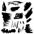 Set of black paint, ink splatters, grunge texture, brush strokes, brushes, blots, drops, splashes. Vector collection dirty Royalty Free Stock Photo