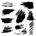 Set of black paint, ink splatters, grunge texture, brush strokes, brushes, blots, drops, splashes. Vector collection dirty Royalty Free Stock Photo