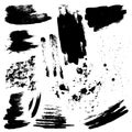 Set of black paint, ink splatters, grunge texture, brush strokes, brushes, blots, drops, splashes. Vector collection dirty Royalty Free Stock Photo