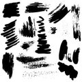 Set of black paint, ink splatters, grunge texture, brush strokes, brushes, blots, drops, splashes. Vector collection dirty Royalty Free Stock Photo