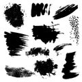 Set of black paint, ink splatters, grunge texture, brush strokes, brushes, blots, drops, splashes. Vector collection dirty Royalty Free Stock Photo