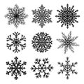 Set of black paper snowflakes