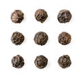 Set of black pepper peas closeup on a white, isolated Royalty Free Stock Photo