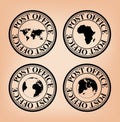 vector black post stamps with map of the world Royalty Free Stock Photo