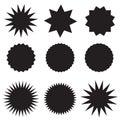 Set black price tags on white background. black starburst sticker, labels, and sunburst. flat style. sunburst badges sign for your