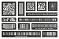 Set of black product barcodes and QR codes. Identification tracking code. Serial number, product ID with digital