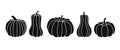 Set of black pumpkins, different types of pumpkins