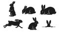 Set of Black Rabbit Silhouettes in Various Poses Royalty Free Stock Photo