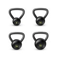 Set of black realistic kettlebell. Equipment for bodybuilding and workout. Vector