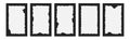 Set of black rectangle shape frames with jagged edges and empty transparent space inside