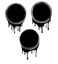 Set of 3 black round decors with paint drips. Vector illustration for your design Royalty Free Stock Photo