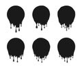 Set of Black Round Liquid Spots with Drops and Trickles Royalty Free Stock Photo