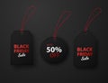 Set of black sale offer labels. Black friday isolated on a dark background Royalty Free Stock Photo