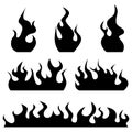 Set of black silhouette fire on a white background. Vector illustration Royalty Free Stock Photo