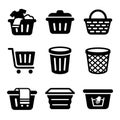 Set of black silhouette icons for baskets, bins, and containers Royalty Free Stock Photo