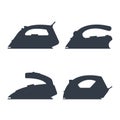 Set of black silhouette irons isolated on white background - illustration. Flat icon logo electrical equipment, ironing ele