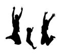 Set of black silhouette of jumping people on white background Royalty Free Stock Photo