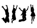 Set of black silhouette of jumping women on white background.