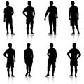 Set Black silhouette man standing, people on white background Royalty Free Stock Photo