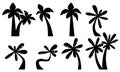 Set black silhouette palm trees isolated on white background. Vector illustration Royalty Free Stock Photo