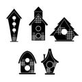 Set of black silhouette of simple bird houses on a white background. Vector print illustration of small homes Royalty Free Stock Photo