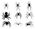 Set of black silhouette spider icon