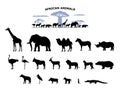 Set of black silhouette wild african animals