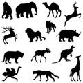 Set of black silhouette wild forest steppe animals Royalty Free Stock Photo